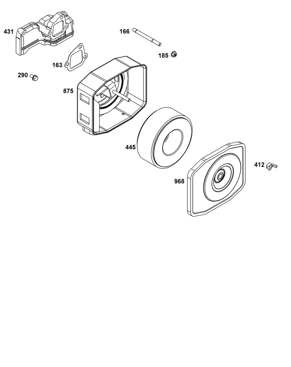 Air Cleaner Group Diagram and Parts List for 181D02-0003-01 100000 - 19Z999 Briggs and Stratton Engine